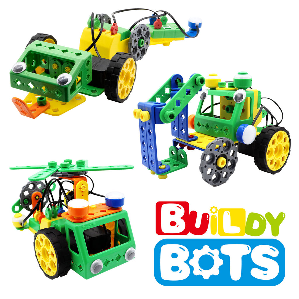 Buildy Bots 3 models with the logo