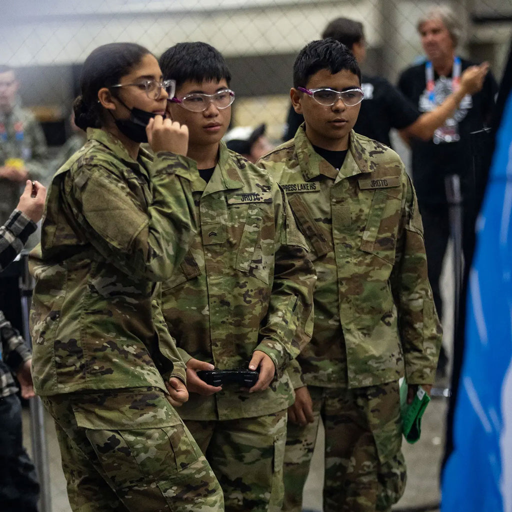 JROTC students at Aerial Drone Competition flying drone as a team