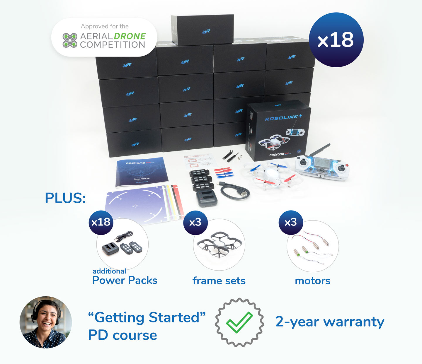 CoDrone EDU (JROTC ed.) - Classroom 18 Pack with PD | Robolink