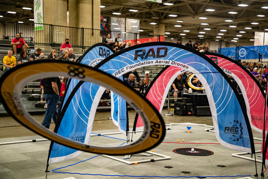 The Aerial Drone Competition field arches and a keyhole gate in the foreground